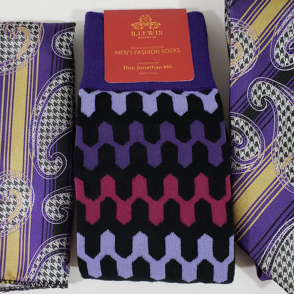 Necktie Hanky Socks Box Set by R Lewis RG01 Purple - Picture 4 of 7
